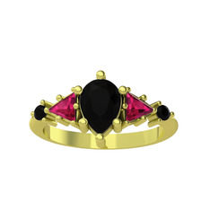 Issey 5 Taş Yüzük - Siyah zirkon ve rodolit garnet 18 ayar altın yüzük #oczqhy