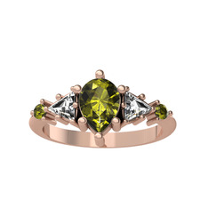 Issey 5 Taş Yüzük - Peridot ve beyaz zirkon 8 ayar rose altın yüzük #ogk4em
