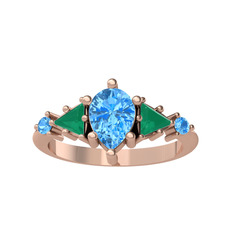 Issey 5 Taş Yüzük - Akuamarin ve kök zümrüt 18 ayar rose altın yüzük #olwokw
