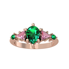 Yeşil kuvars ve pembe kuvars 925 ayar rose altın kaplama gümüş yüzük