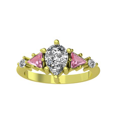 Issey 5 Taş Yüzük - Swarovski ve pembe kuvars 18 ayar altın yüzük #p1kwez