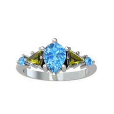 Issey 5 Taş Yüzük - Akuamarin ve peridot 18 ayar beyaz altın yüzük #p66nrk