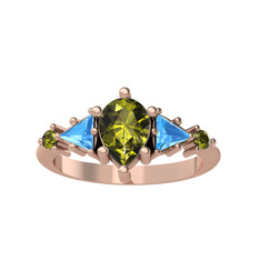 Issey 5 Taş Yüzük - Peridot ve akuamarin 18 ayar rose altın yüzük #pl4lce