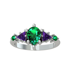 Issey 5 Taş Yüzük - Yeşil kuvars ve ametist 925 ayar gümüş yüzük #psujtx