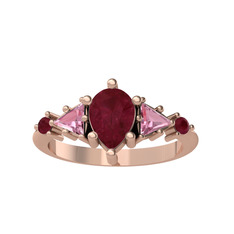 Kök yakut ve pembe kuvars 14 ayar rose altın yüzük