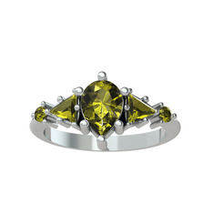 Issey 5 Taş Yüzük - Peridot 14 ayar beyaz altın yüzük #pzzx93