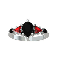 Issey 5 Taş Yüzük - Siyah zirkon ve garnet 925 ayar gümüş yüzük #q40yqf