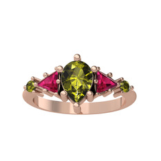 Peridot ve rodolit garnet 925 ayar rose altın kaplama gümüş yüzük
