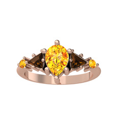 Sitrin ve dumanlı kuvars 18 ayar rose altın yüzük