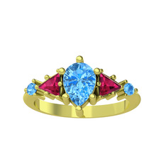 Issey 5 Taş Yüzük - Akuamarin ve rodolit garnet 925 ayar altın kaplama gümüş yüzük #qvzy3u