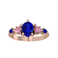 Issey 5 Taş Yüzük - Lab safir ve pembe kuvars 14 ayar rose altın yüzük #rgebqf