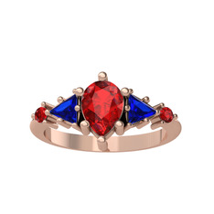 Garnet ve lab safir 14 ayar rose altın yüzük