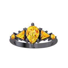 Issey 5 Taş Yüzük - Sitrin 925 ayar siyah rodyum kaplama gümüş yüzük #szlhfm