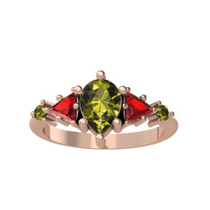 Issey 5 Taş Yüzük - Peridot ve garnet 18 ayar rose altın yüzük #t8imx1
