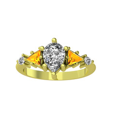 Issey 5 Taş Yüzük - Swarovski ve sitrin 8 ayar altın yüzük #tb92fe