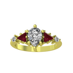 Issey 5 Taş Yüzük - Swarovski ve kök yakut 18 ayar altın yüzük #tcie8g