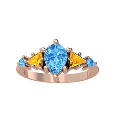 Issey 5 Taş Yüzük - Akuamarin ve sitrin 18 ayar rose altın yüzük #tqydq3