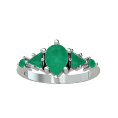 Issey 5 Taş Yüzük - Kök zümrüt 14 ayar beyaz altın yüzük #tvub30