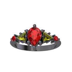 Issey 5 Taş Yüzük - Garnet ve peridot 925 ayar siyah rodyum kaplama gümüş yüzük #uio5mq
