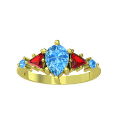 Issey 5 Taş Yüzük - Akuamarin ve garnet 14 ayar altın yüzük #ulzwoy