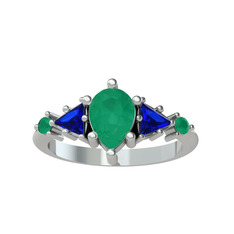 Issey 5 Taş Yüzük - Kök zümrüt ve lab safir 8 ayar beyaz altın yüzük #upnwvz