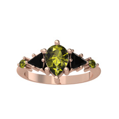 Peridot ve siyah zirkon 14 ayar rose altın yüzük