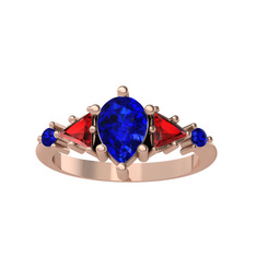 Issey 5 Taş Yüzük - Lab safir ve garnet 8 ayar rose altın yüzük #vhzd4u