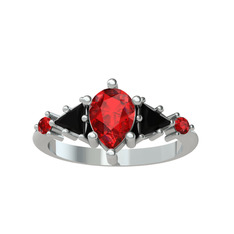 Issey 5 Taş Yüzük - Garnet ve siyah zirkon 14 ayar beyaz altın yüzük #vzt92i