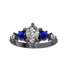 Issey 5 Taş Yüzük - Swarovski ve lab safir 925 ayar siyah rodyum kaplama gümüş yüzük #w0qr20