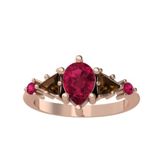 Rodolit garnet ve dumanlı kuvars 14 ayar rose altın yüzük