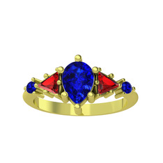 Issey 5 Taş Yüzük - Lab safir ve garnet 18 ayar altın yüzük #wzuvjb