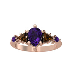 Issey 5 Taş Yüzük - Ametist ve dumanlı kuvars 925 ayar rose altın kaplama gümüş yüzük #x6h8ch