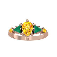 Issey 5 Taş Yüzük - Sitrin ve kök zümrüt 14 ayar rose altın yüzük #x81akz