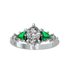 Issey 5 Taş Yüzük - Swarovski ve yeşil kuvars 8 ayar beyaz altın yüzük #xe7dyr