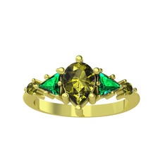 Issey 5 Taş Yüzük - Peridot ve yeşil kuvars 18 ayar altın yüzük #y18iqk