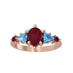 Issey 5 Taş Yüzük - Kök yakut ve akuamarin 8 ayar rose altın yüzük #y7tifi