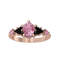 Pembe kuvars ve siyah zirkon 18 ayar rose altın yüzük