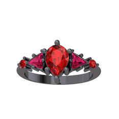 Issey 5 Taş Yüzük - Garnet ve rodolit garnet 925 ayar siyah rodyum kaplama gümüş yüzük #yjmmm3