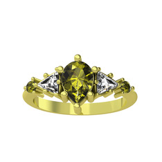 Peridot ve beyaz zirkon 8 ayar altın yüzük
