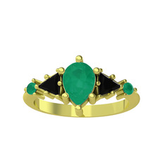 Issey 5 Taş Yüzük - Kök zümrüt ve siyah zirkon 8 ayar altın yüzük #z5sblr