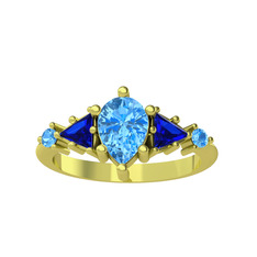 Issey 5 Taş Yüzük - Akuamarin ve lab safir 14 ayar altın yüzük #zafa63