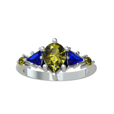 Issey 5 Taş Yüzük - Peridot ve lab safir 14 ayar beyaz altın yüzük #zbmfhh