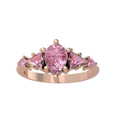 Issey 5 Taş Yüzük - Pembe kuvars 18 ayar rose altın yüzük #zk0ibm
