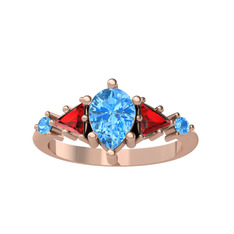 Akuamarin ve garnet 14 ayar rose altın yüzük