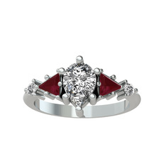 Issey 5 Taş Yüzük - Swarovski ve kök yakut 14 ayar beyaz altın yüzük #zp22ed