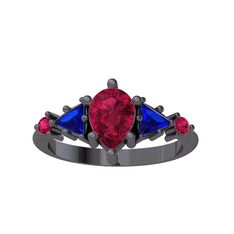 Issey 5 Taş Yüzük - Rodolit garnet ve lab safir 925 ayar siyah rodyum kaplama gümüş yüzük #zslqrp