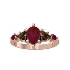 Issey 5 Taş Yüzük - Kök yakut ve dumanlı kuvars 8 ayar rose altın yüzük #zzi742