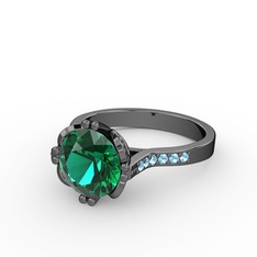 Yeşil kuvars ve akuamarin 925 ayar siyah rodyum kaplama gümüş yüzük