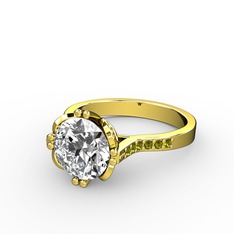 Beyaz zirkon ve peridot 8 ayar altın yüzük