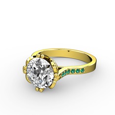 Serene Tektaş Yüzük - Beyaz zirkon ve yeşil kuvars 925 ayar altın kaplama gümüş yüzük #10zcw47